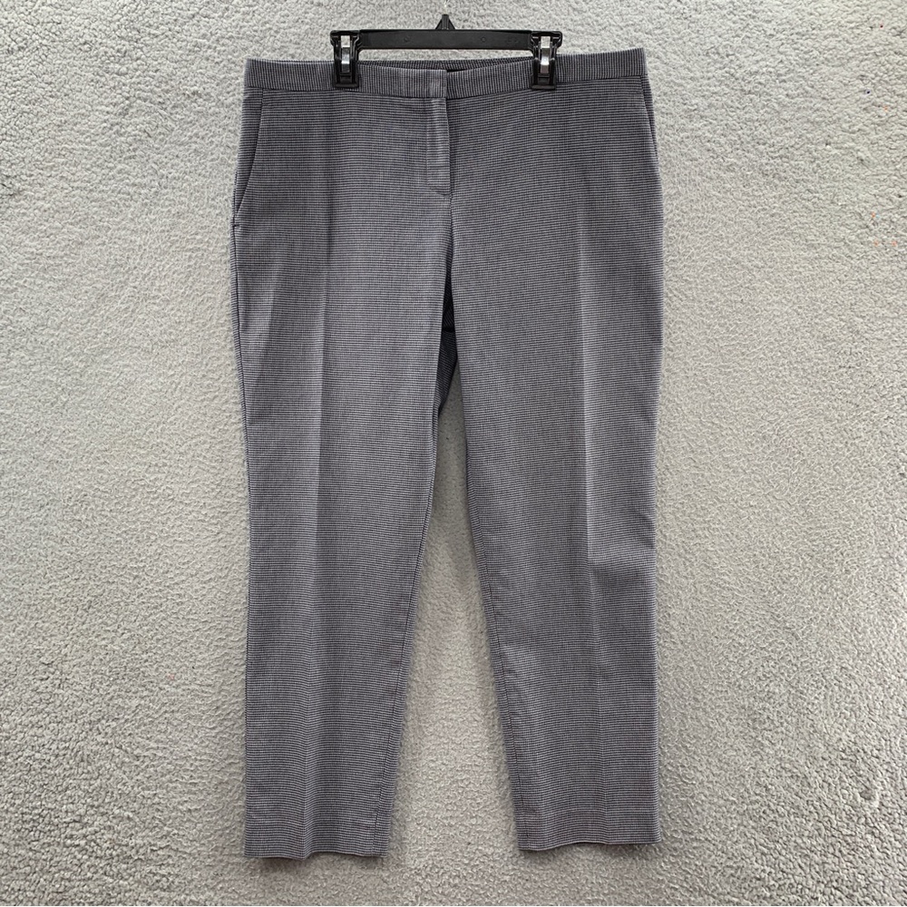 Theory Women Ponte Blue White Houndstooth Check Straight Leg Ankle Pants Size 12
